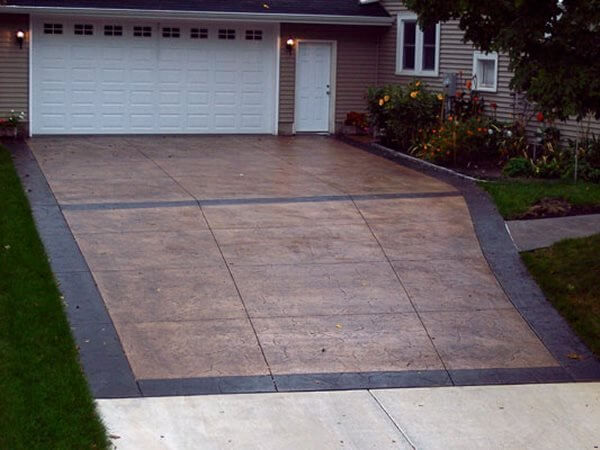 Stamped and stained concrete driveway
