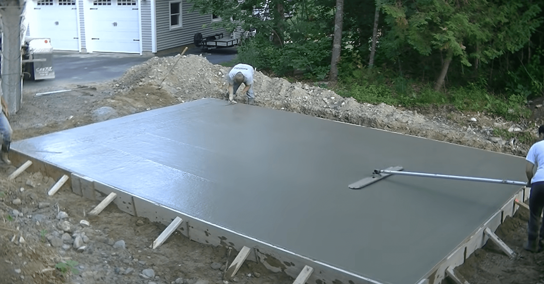 New freshly poured concrete slab foundation